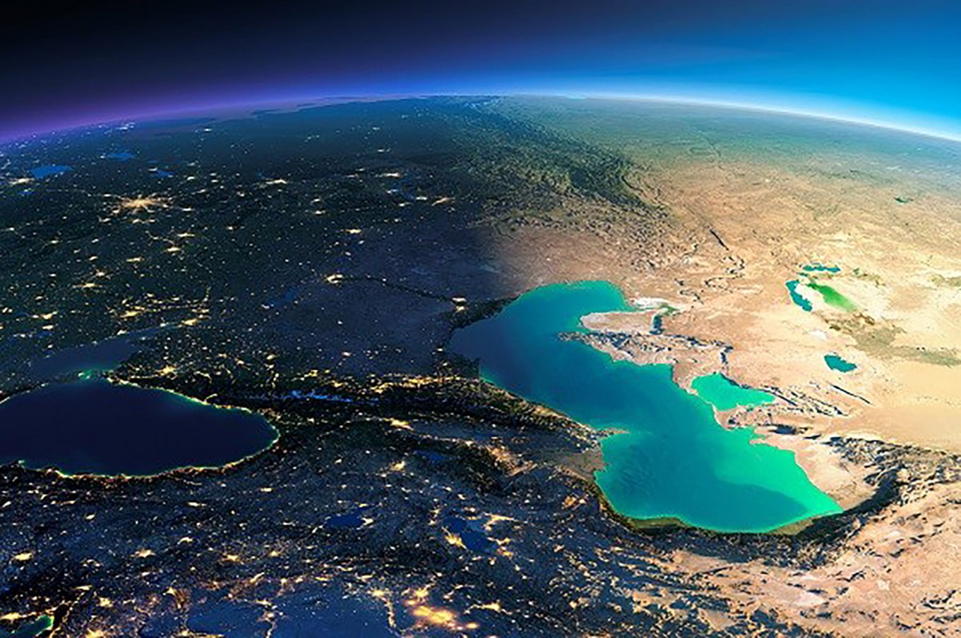 Космический снимок Каспийского моря
