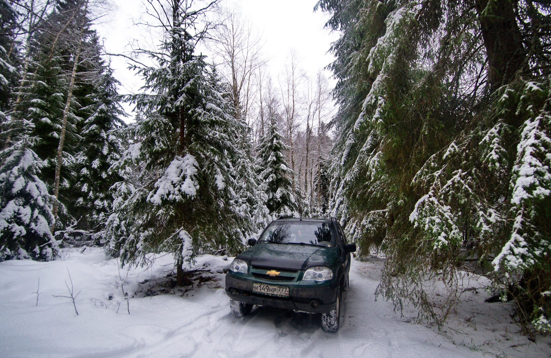 Машина в лесу зимой