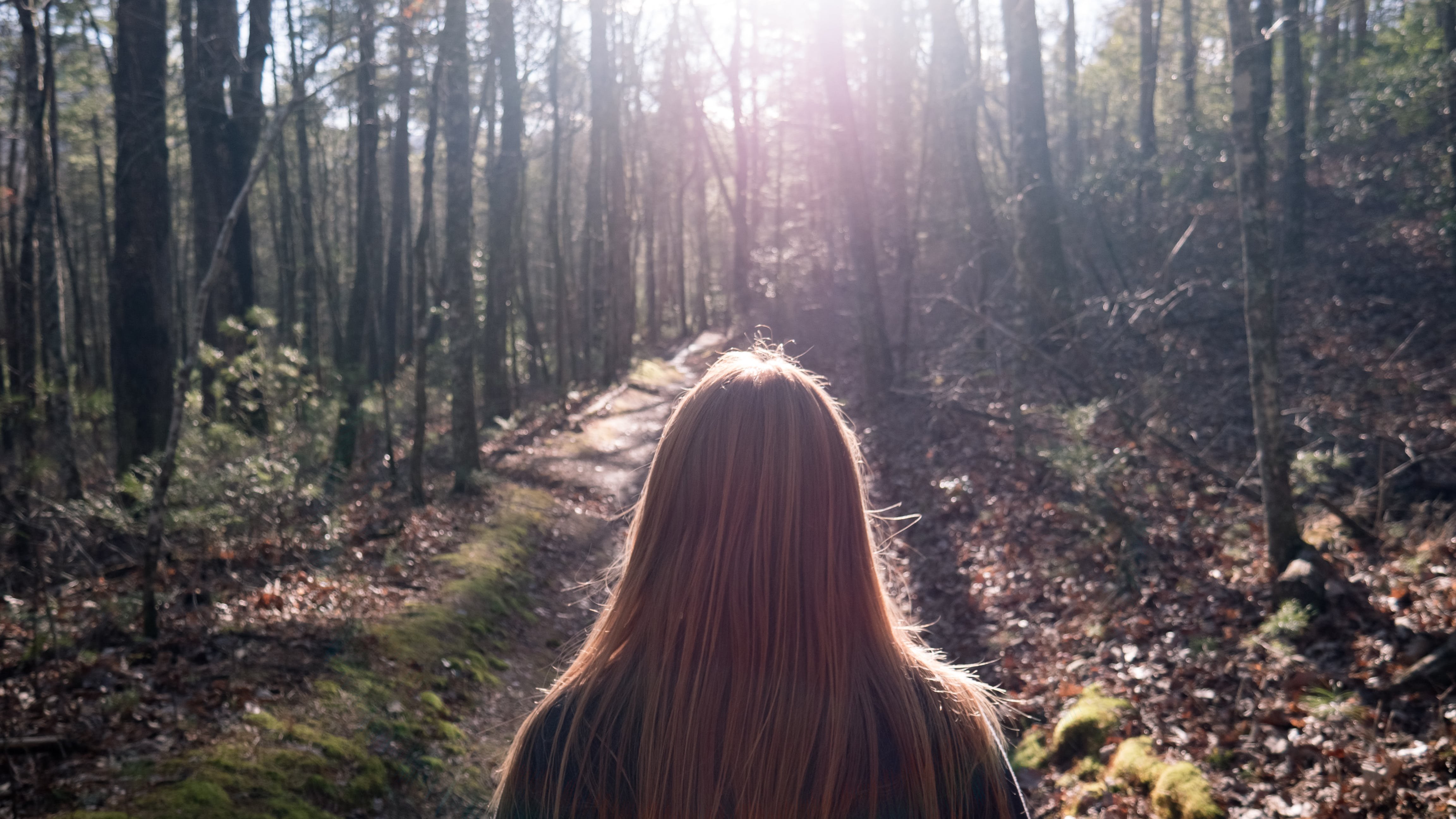 Девушка с длинными волосами в лесу