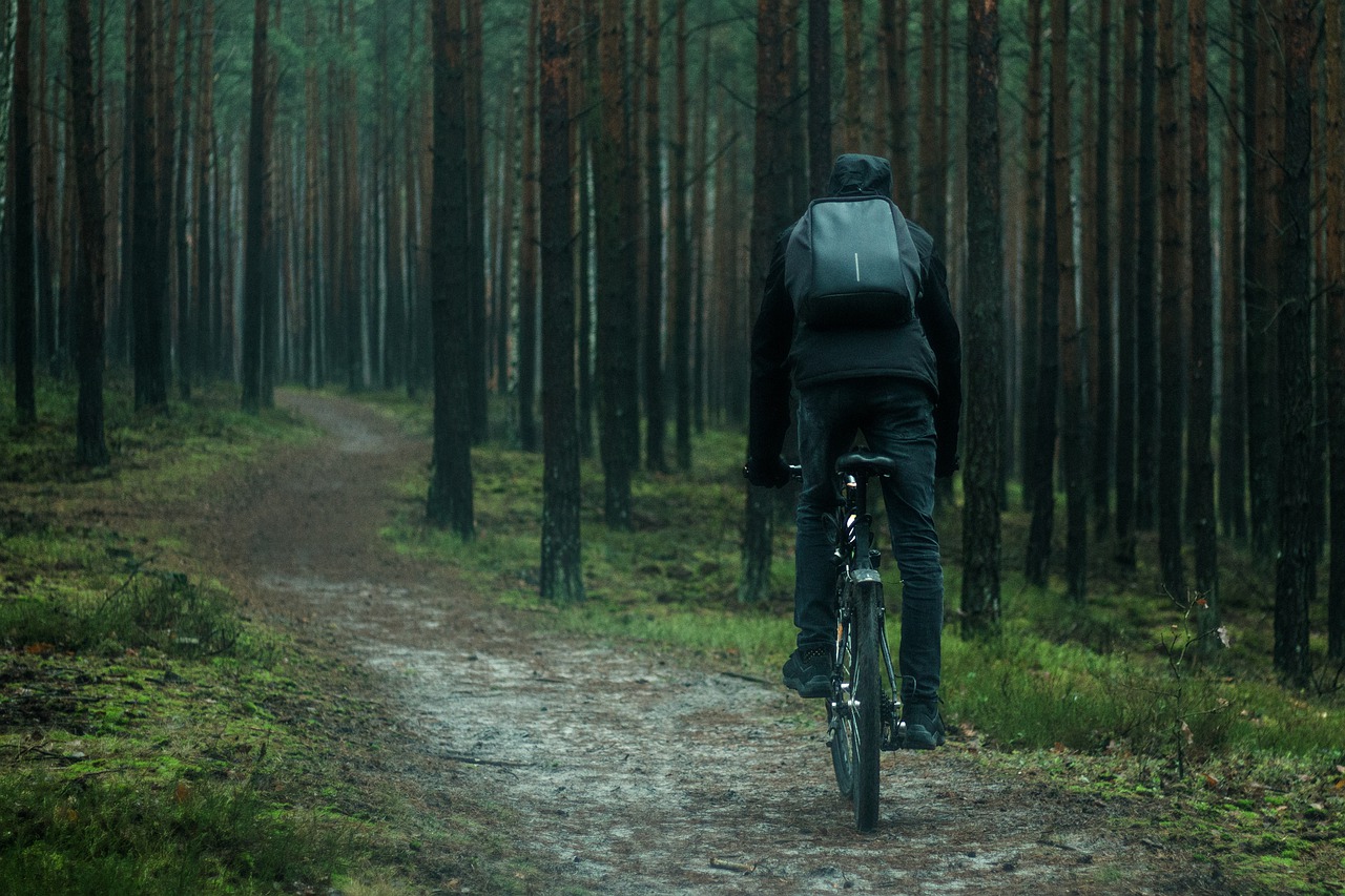 Велосипедист в лесу