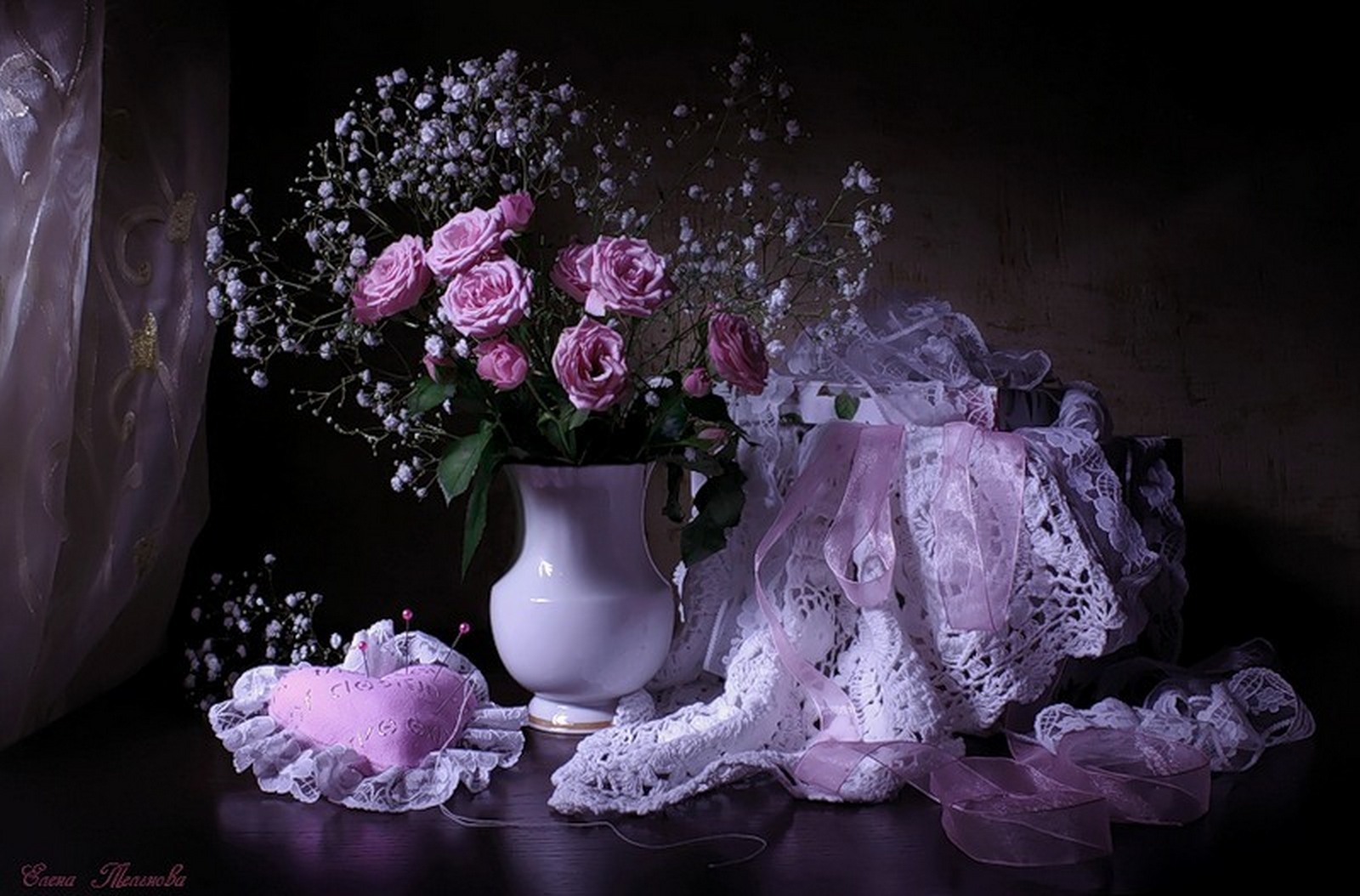 спокойной ночи картинки с розами розовые