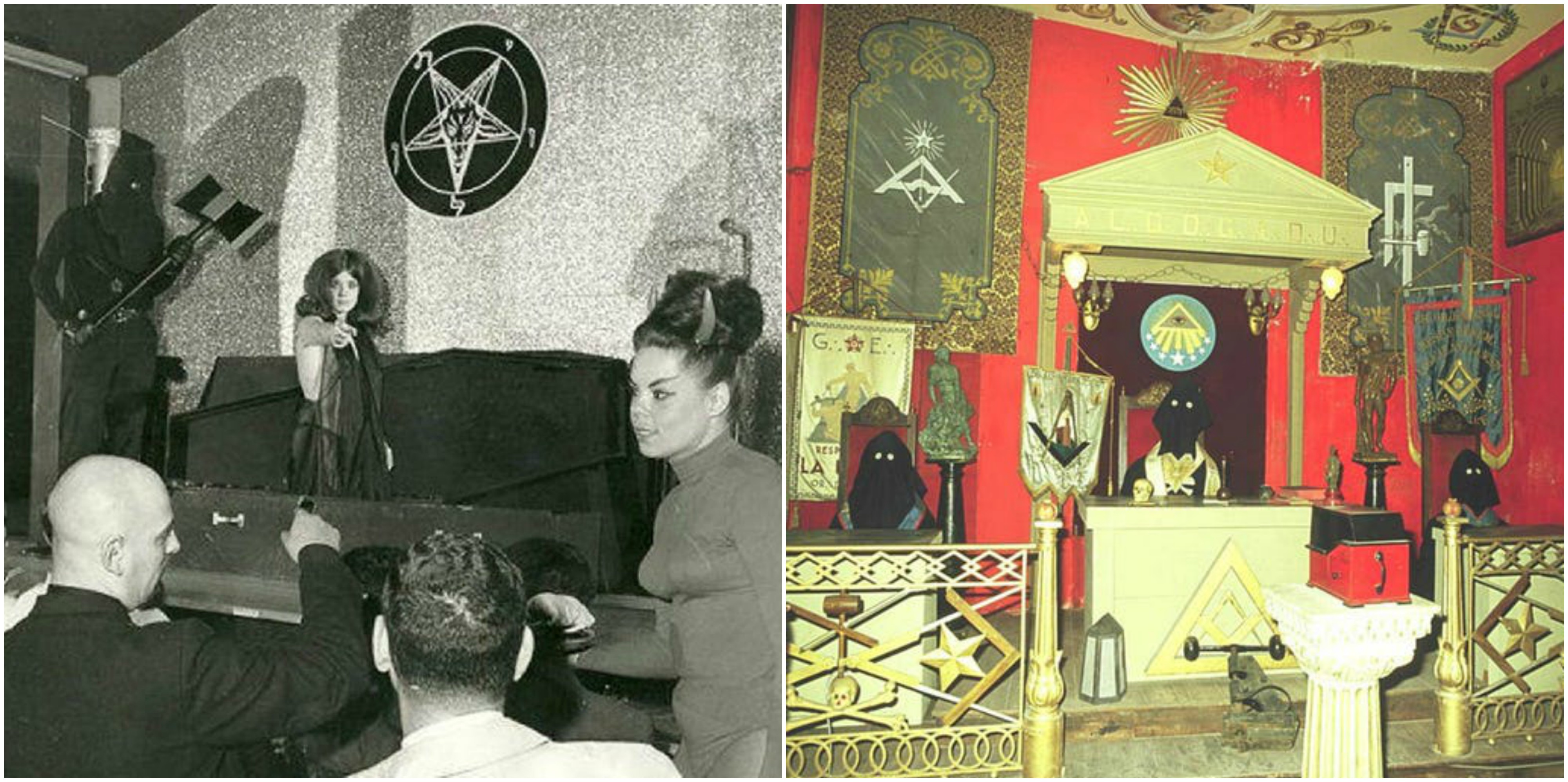 Жертвоприношение масонов. Сатанинская Церковь в Сан Франциско. Церковь сатаны Антона ЛАВЕЯ алтарь.