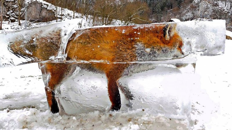 Животные замёрзшие подо льдом