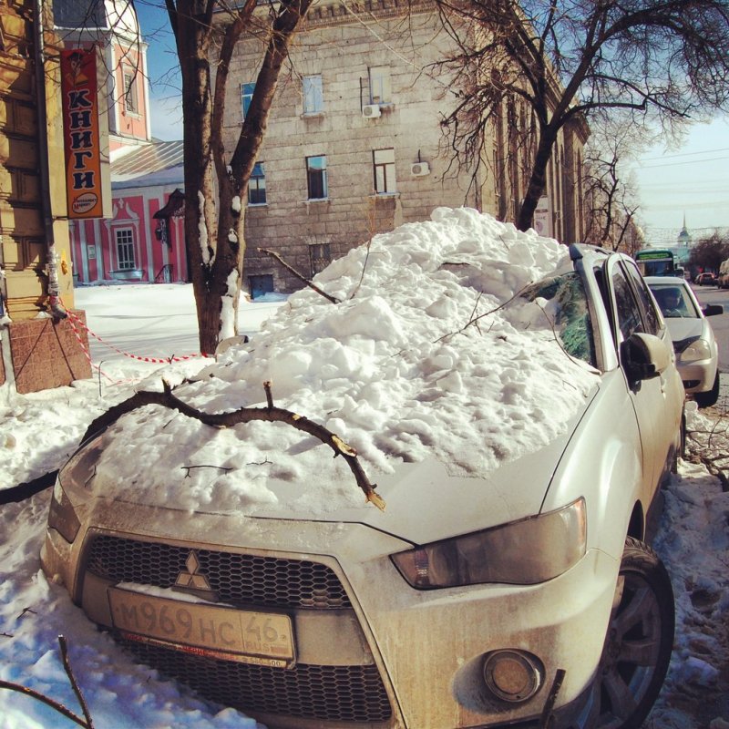 Машину засыпало снегом