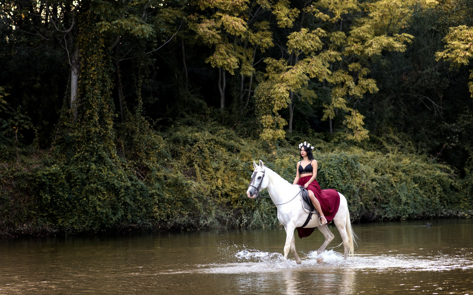 Над верхом. Прогулка на лошадях. Фотосессия с лошадью в воде. Верхом на лошади. Девушка на коне в реке.