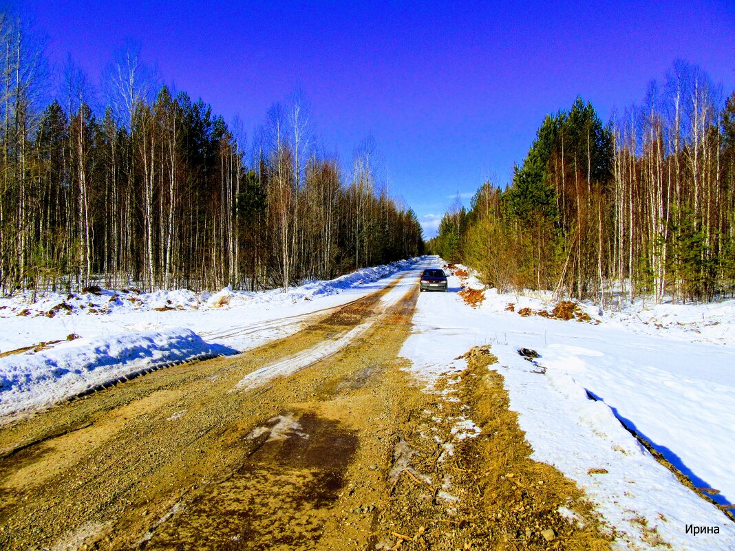 Дорога в деревню вдоль речки зима