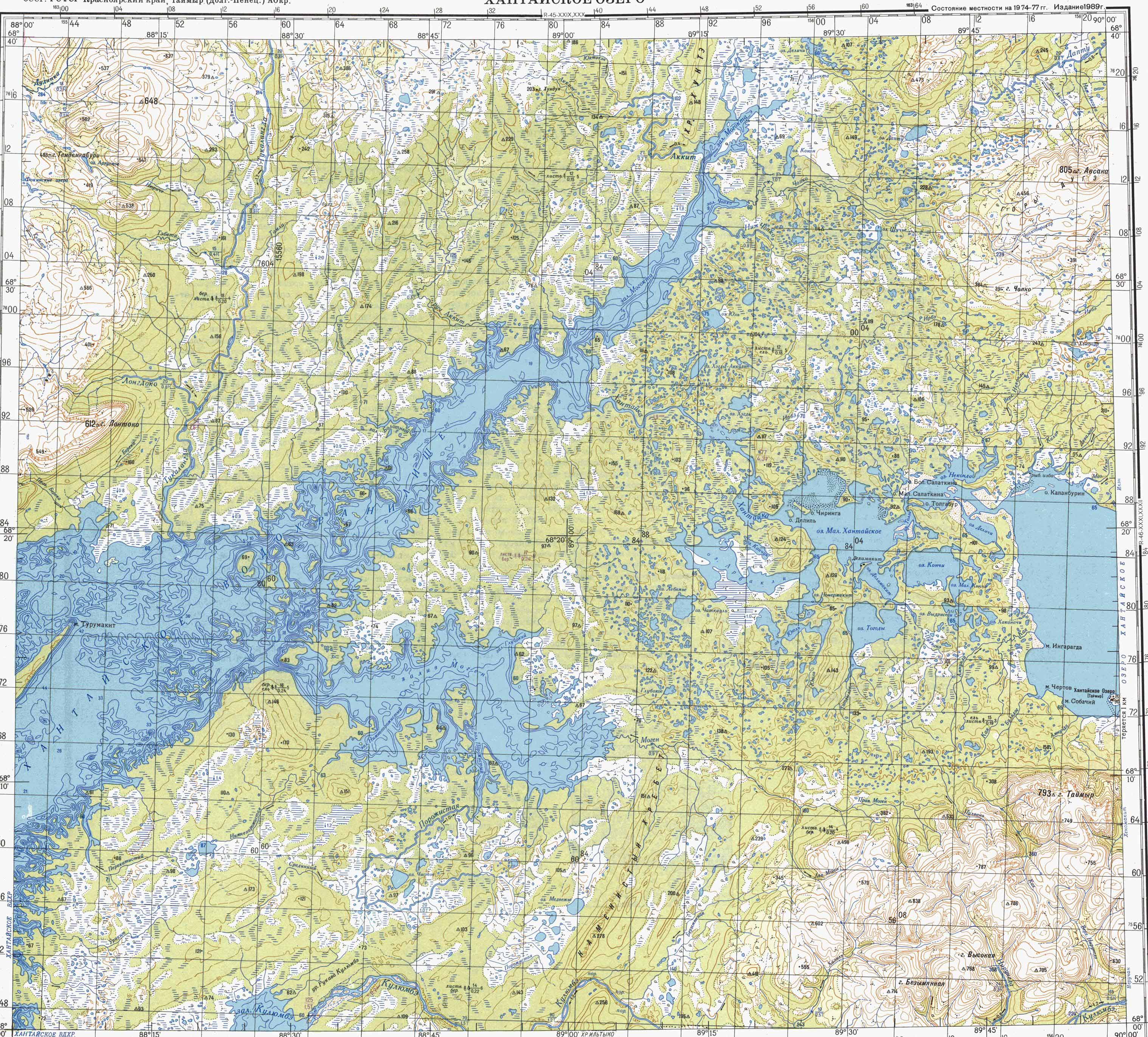 Хантайское озеро на карте России