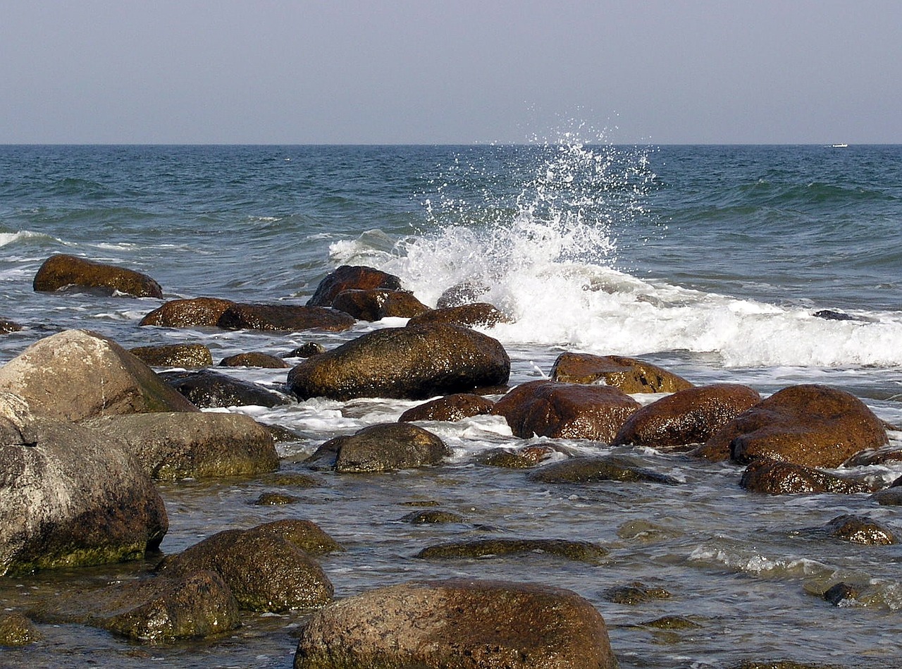 Берег Балтийского моря с валунами в Калининграде