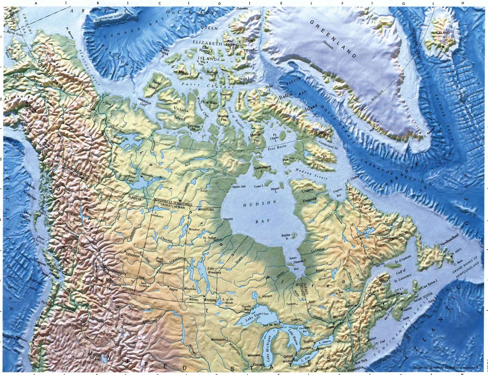 Рельефная карта Канады