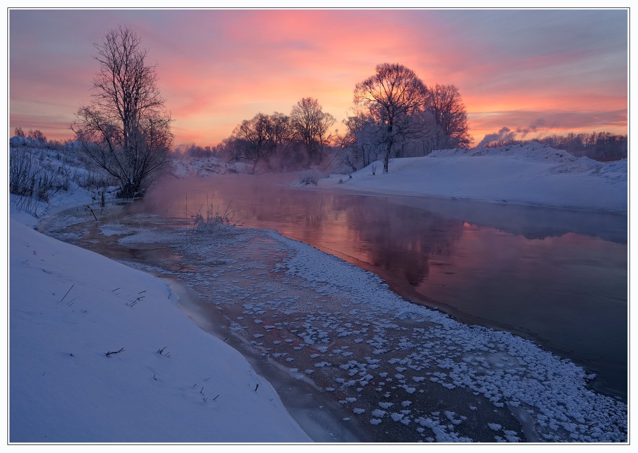 Рассвет река зима