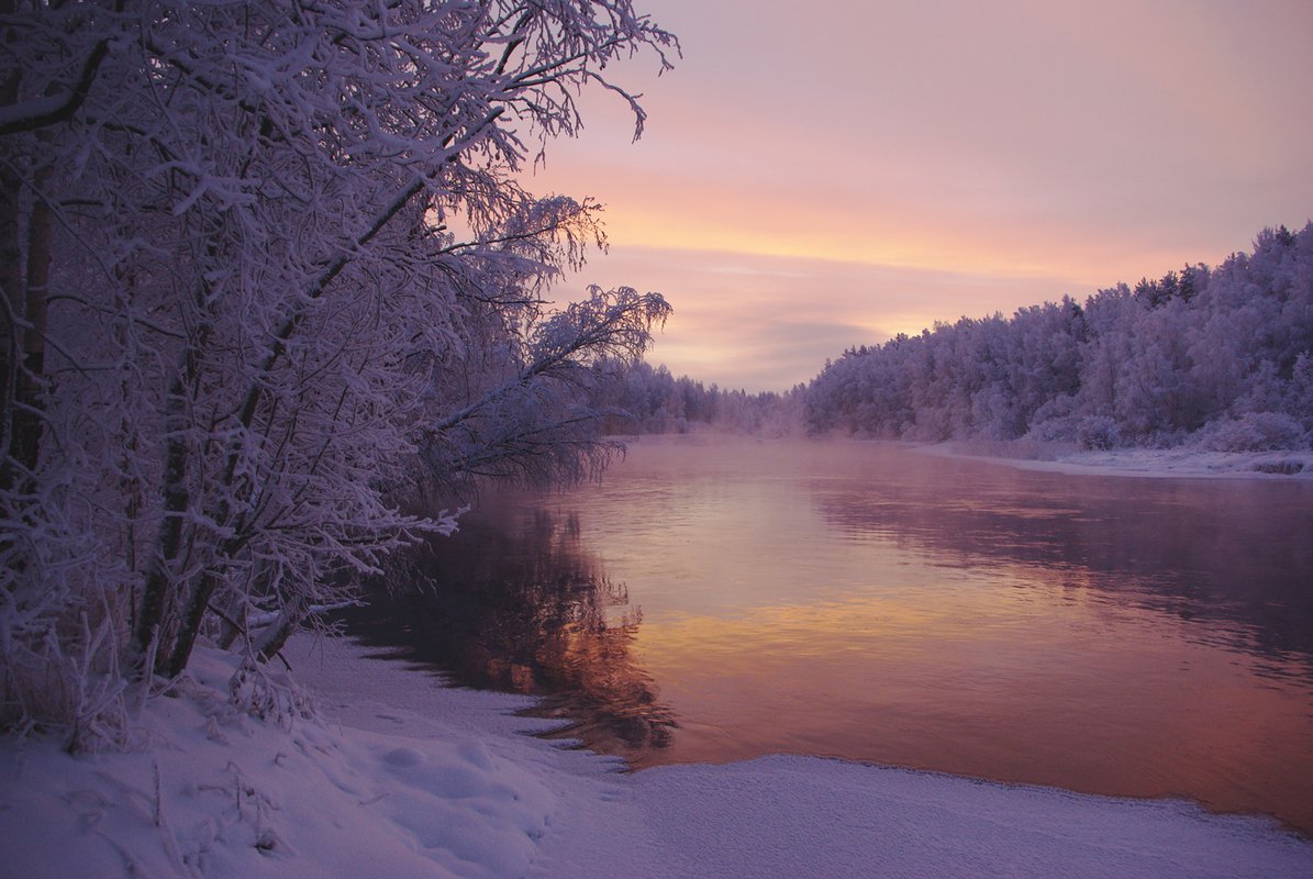 Зима закат река
