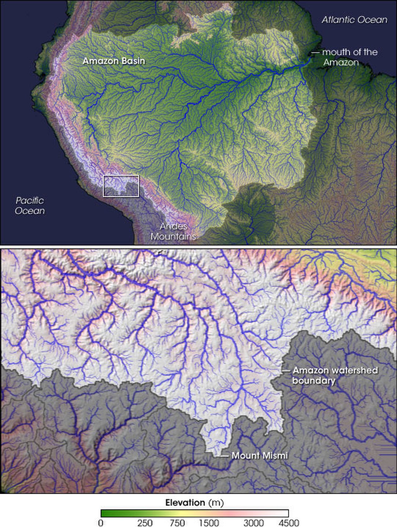Бассейн реки Амазонка на карте