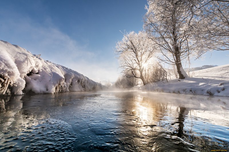 Берег реки зима