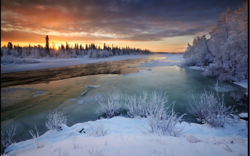 Зима природа река Мурманск
