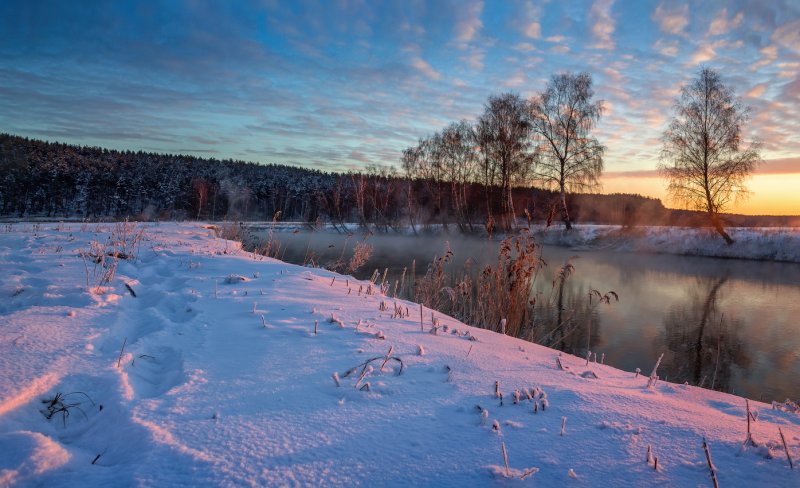 Зима река рассвет