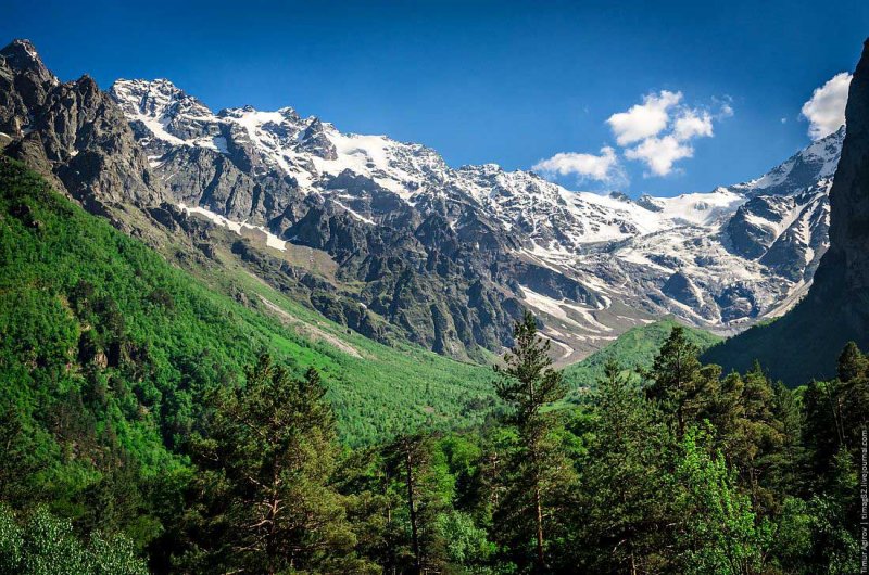 Цейский ледник и ущелье в Северной Осетии