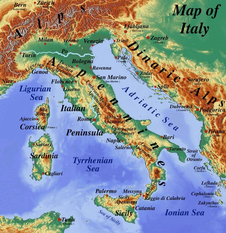 Карта Италии Апеннинский полуостров