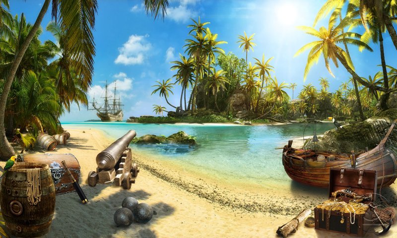 Фотообои пиратский остров с кораблем