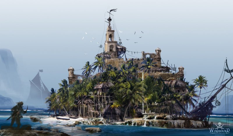 Пиратский корабль и остров