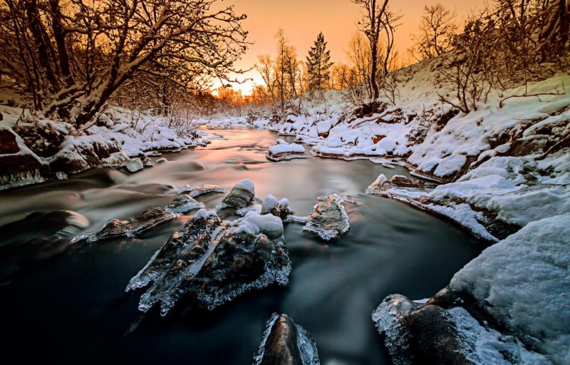 Зима лес река