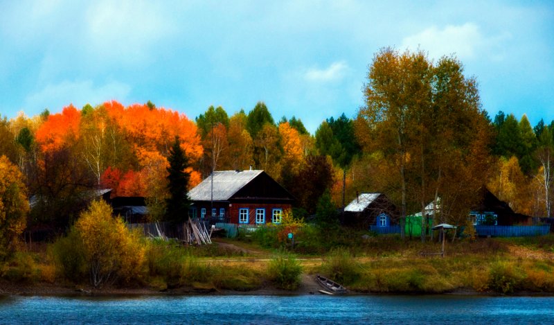 Осень деревня река
