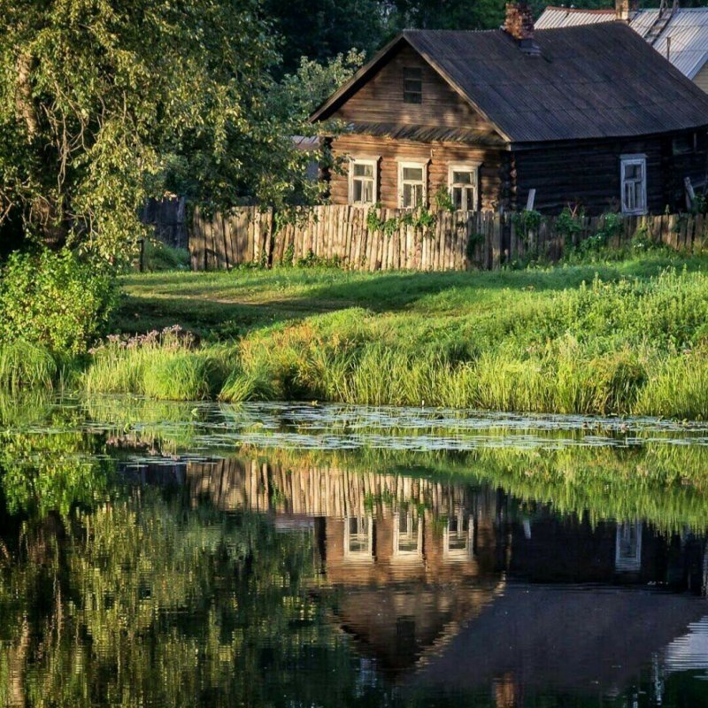 Деревенский домик у озера