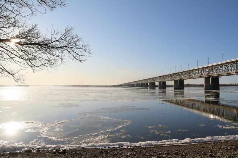 Мост через Амур Хабаровск зимой