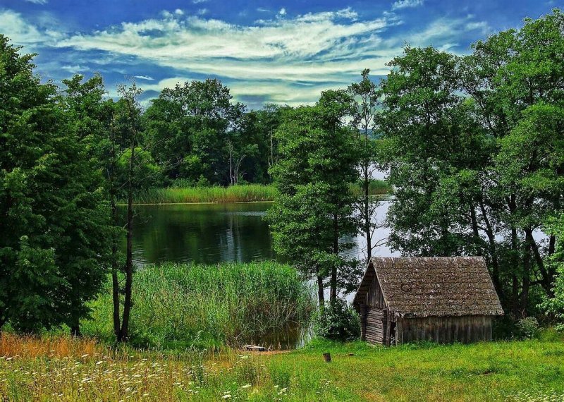 Деревенский домик у озера