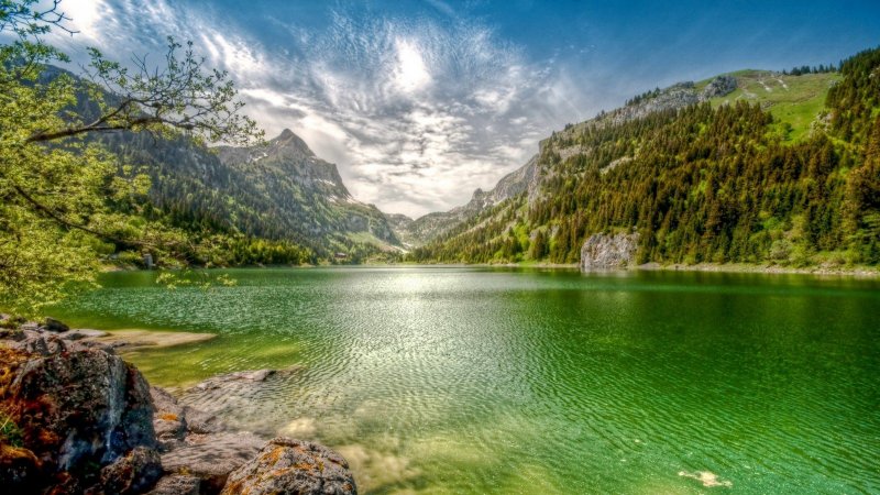 Швейцария горы леса озера 2k
