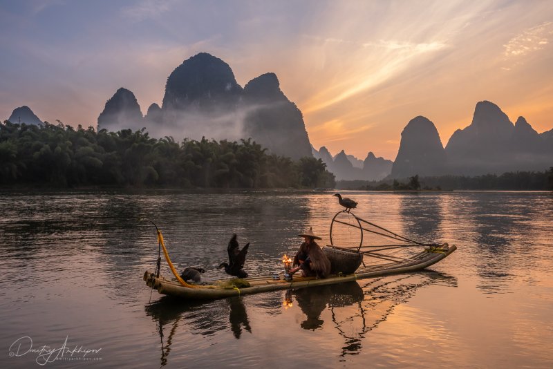 Рыбаки на реке ли Китай