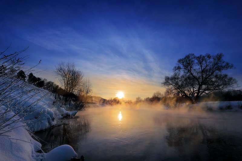 Закат зимой на реке