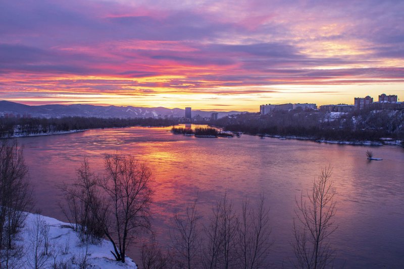 Зима река вечер
