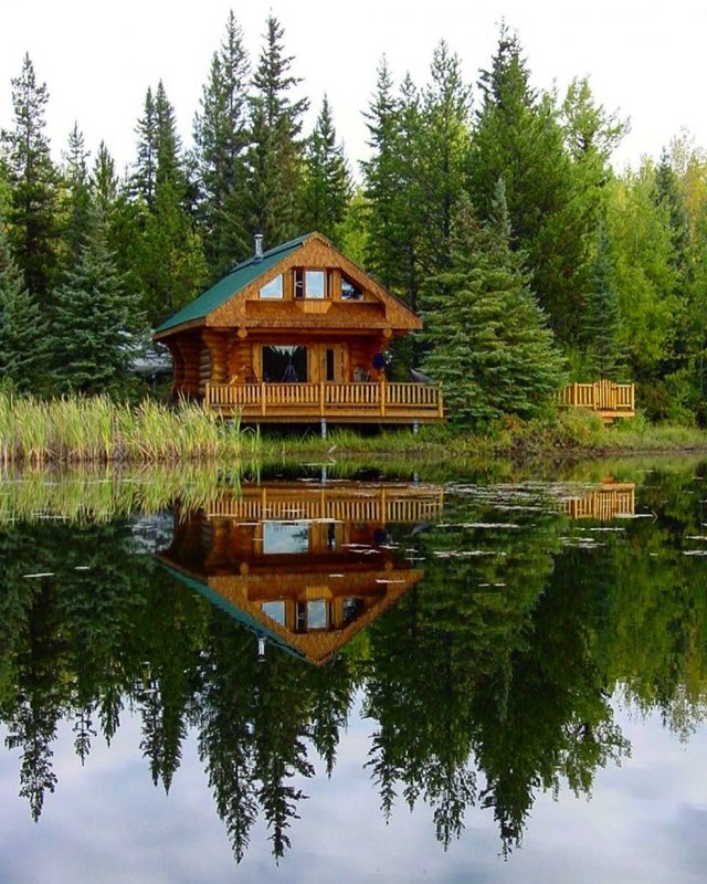 Деревянный домик у озера