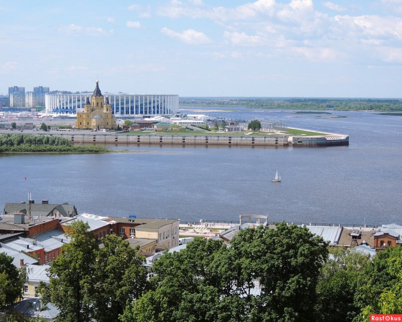 Слияние рек Ока и Волга в Нижнем Новгороде