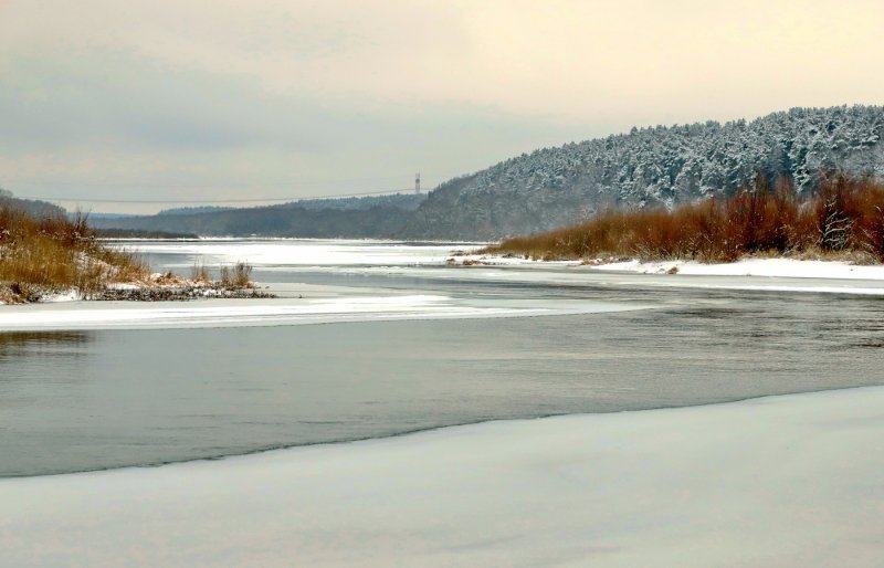 Река Ока замерзает зимой
