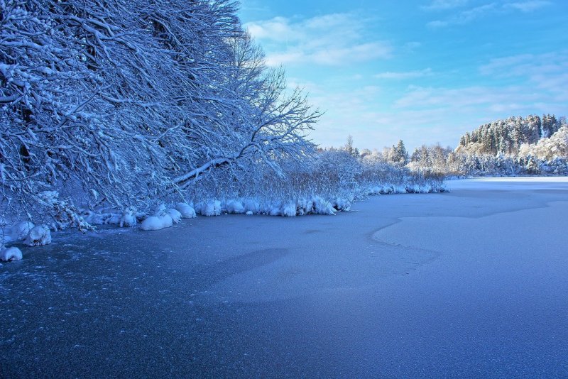 Застывшая река зимой