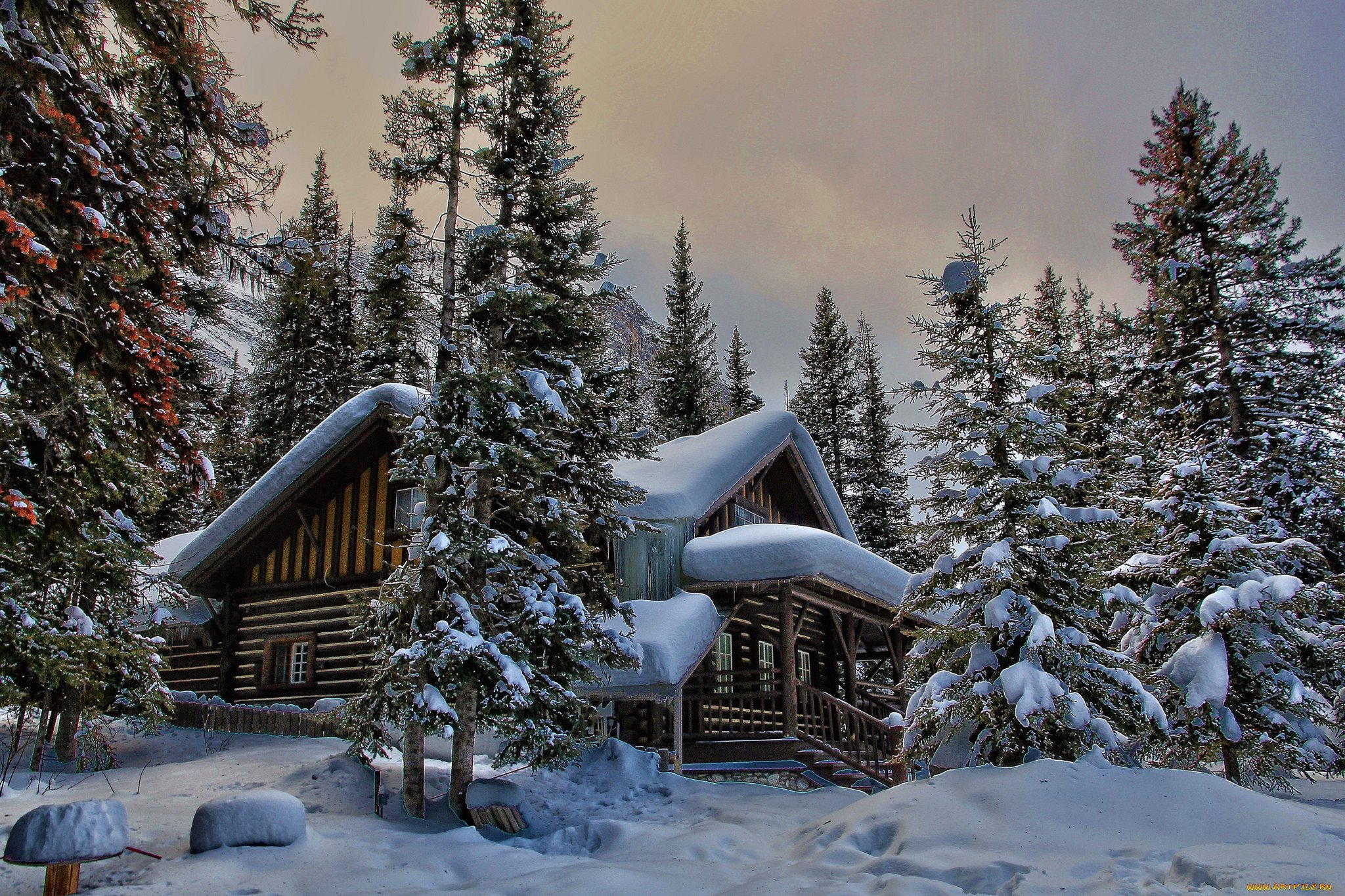 домики в зимнем пейзаже