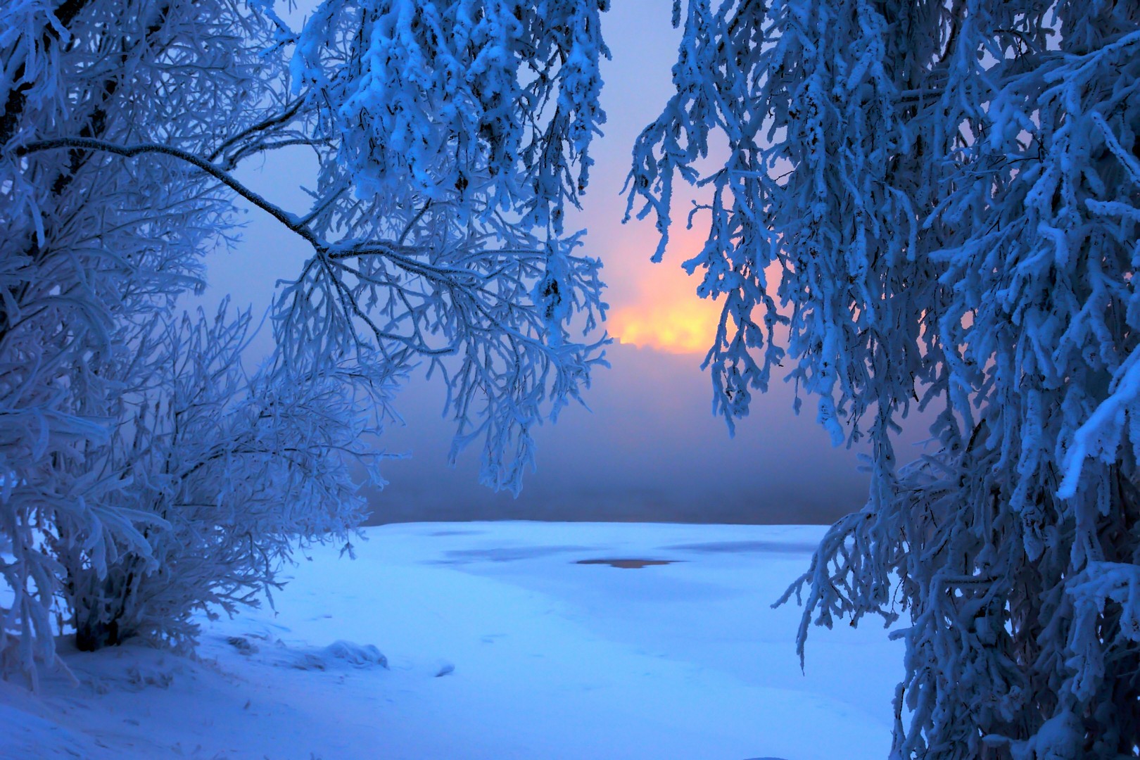 Зимний пейзаж в голубых тонах