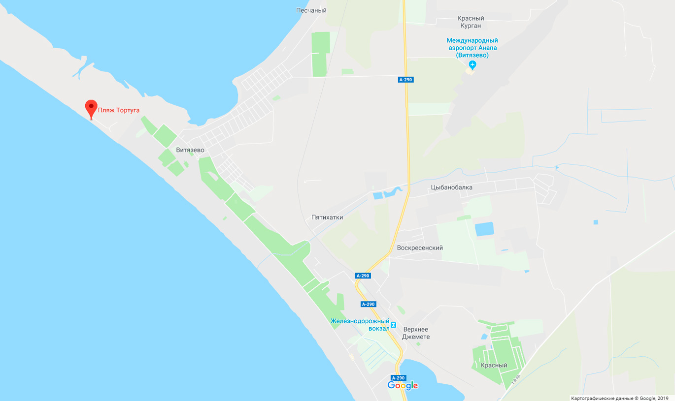 Пляж Тортуга Витязево на карте