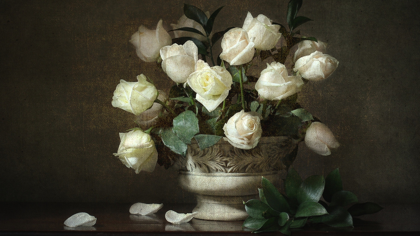 Белоснежные розы в вазе