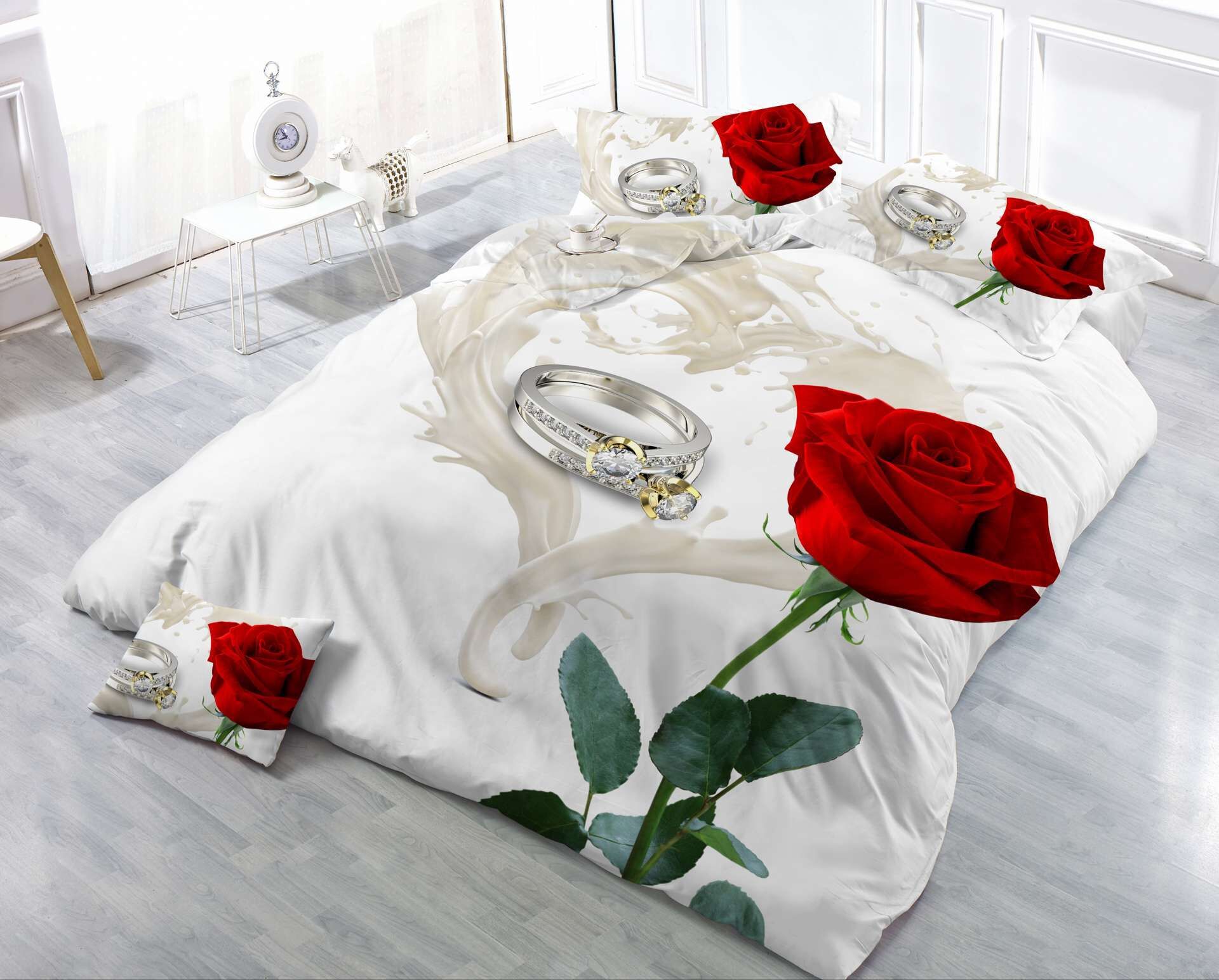Постельное белье белое с розами