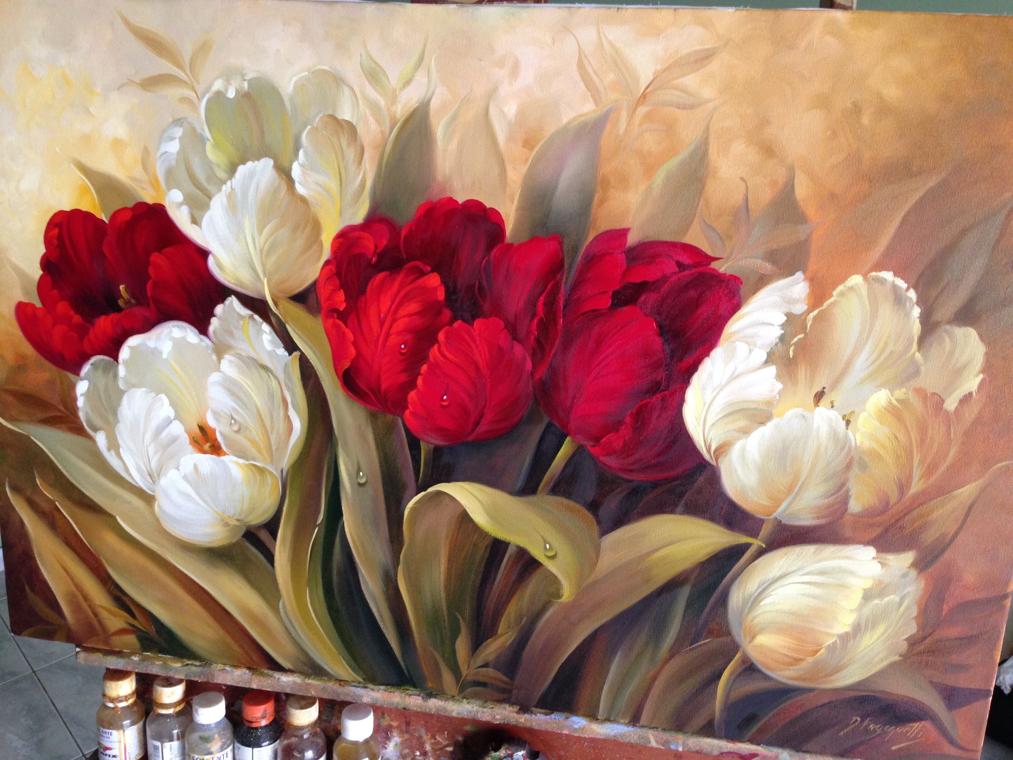 Тюльпаны картины художников маслом на холсте - 98 фото