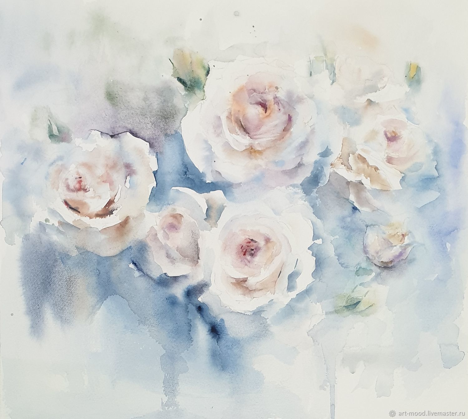 Белые розы акварель