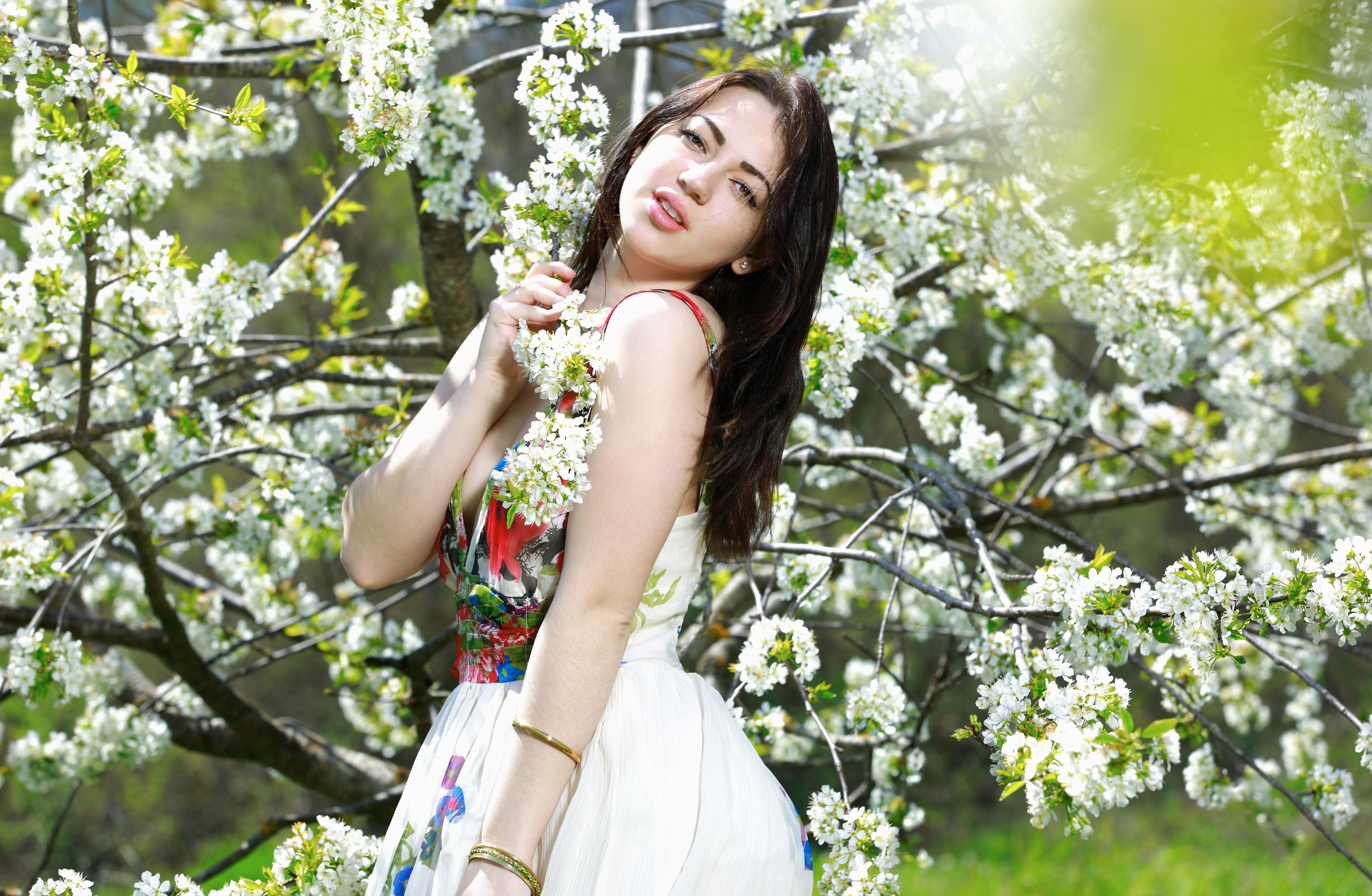 Фото с цветущим деревом девушка