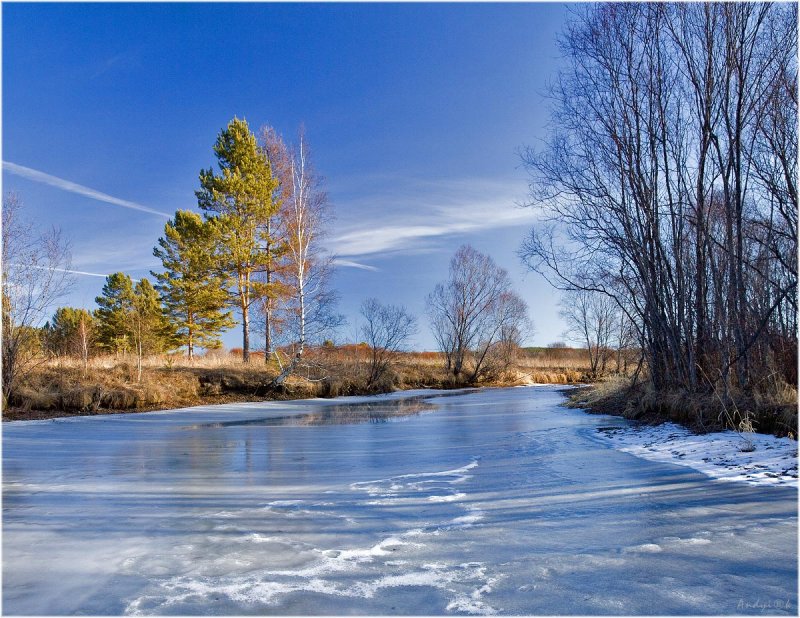 Лед река Весна