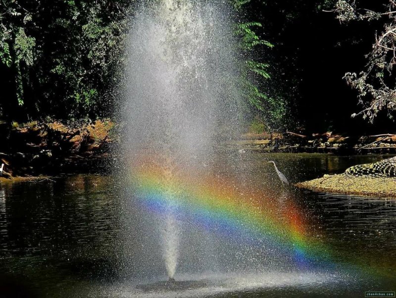 Воздушные прозрачные водопады с радугой