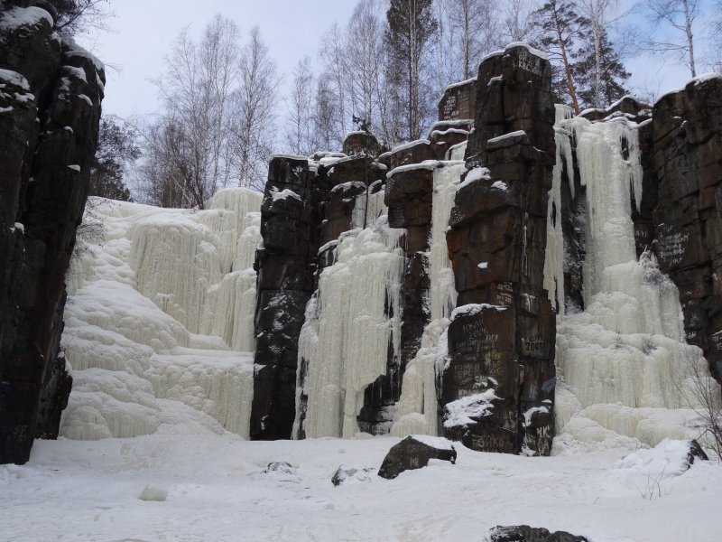 Уковский водопад Иркутская область зимой