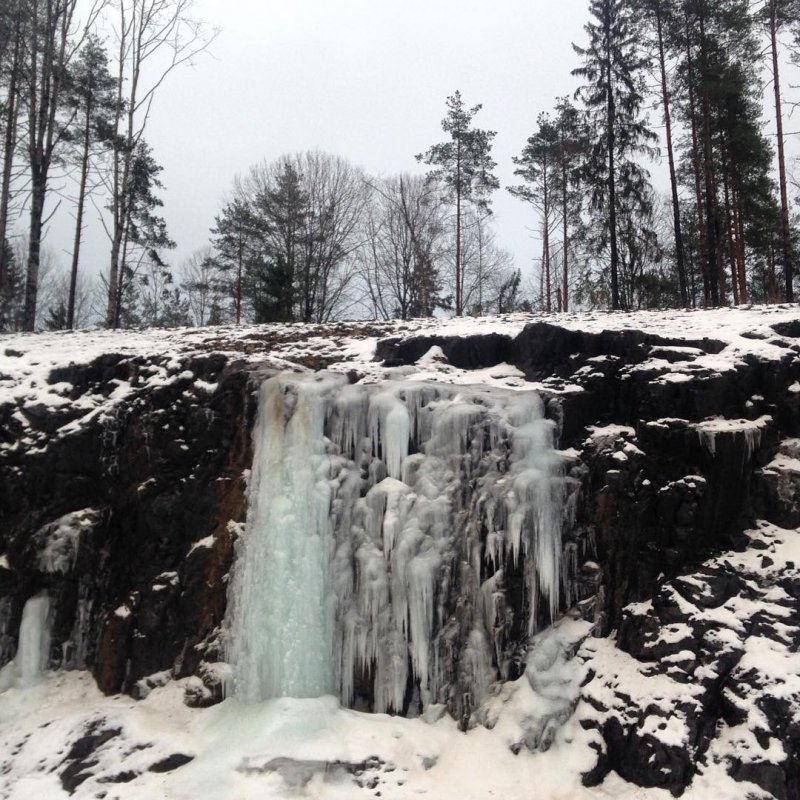 Водопады Ахвенкоски Карелия зимой