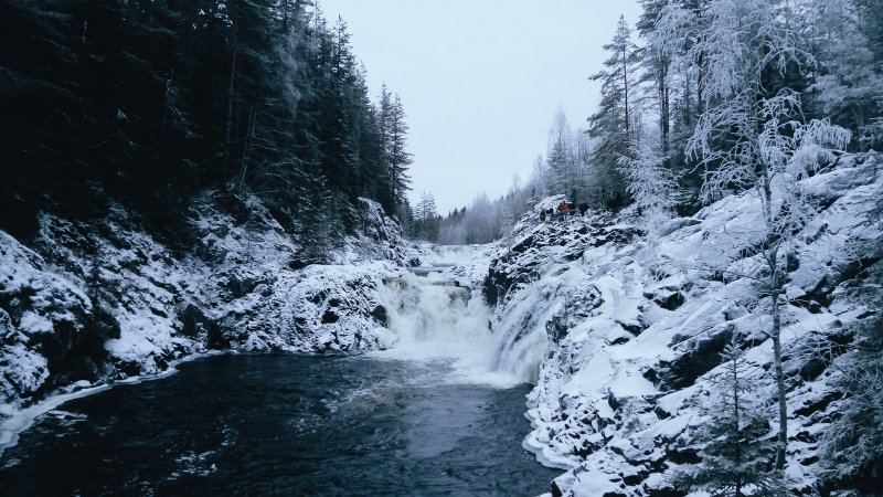 Водопад белые мосты Юканкоски зимой