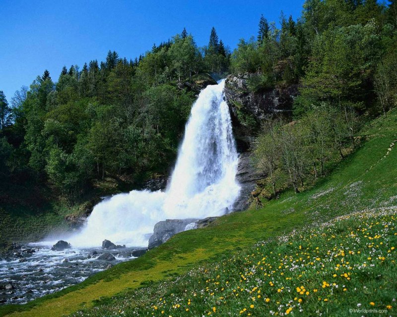 Природа водопад Весна